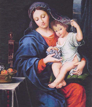 手工刺绣手持葡萄的圣母