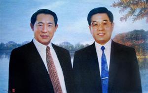 手工人物肖像刺绣图胡锦涛主席和李跃红先生的刺绣肖像